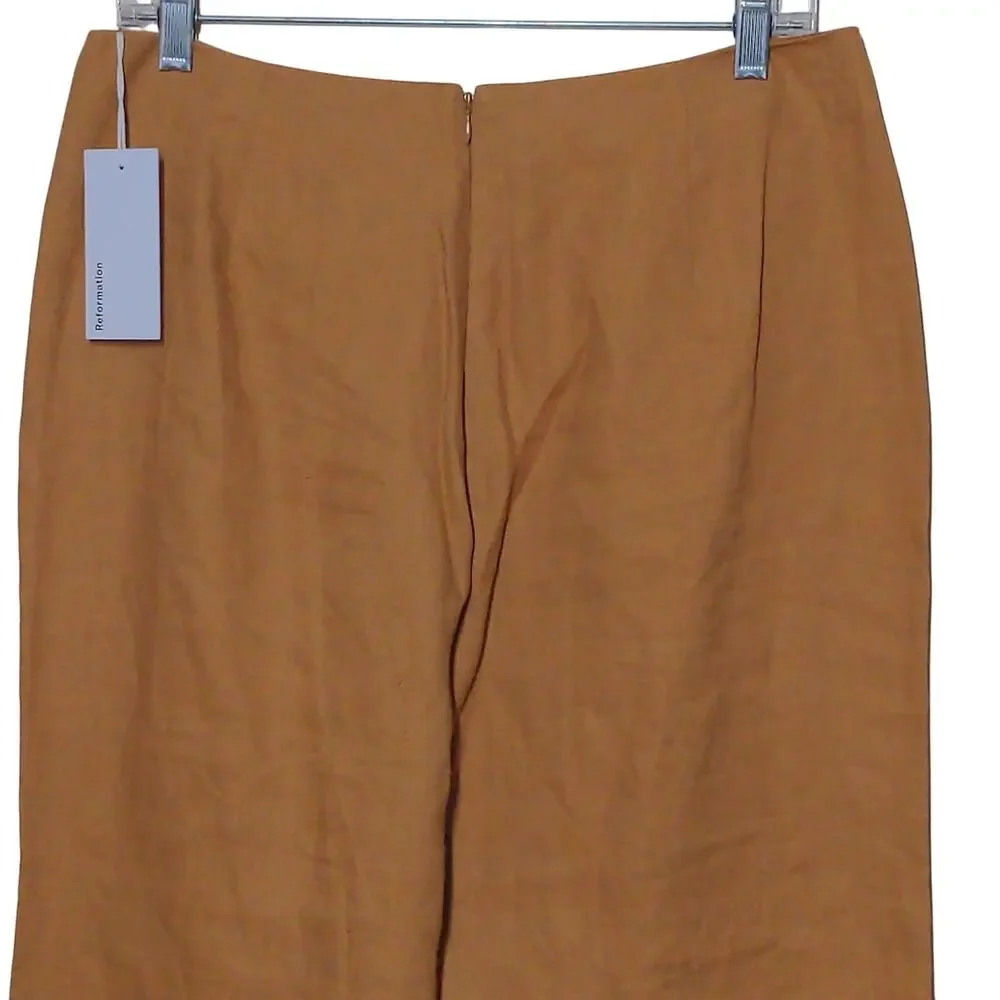 Reformation Justin Linen Pant in Barley Cropped High Rise Slim 10 New